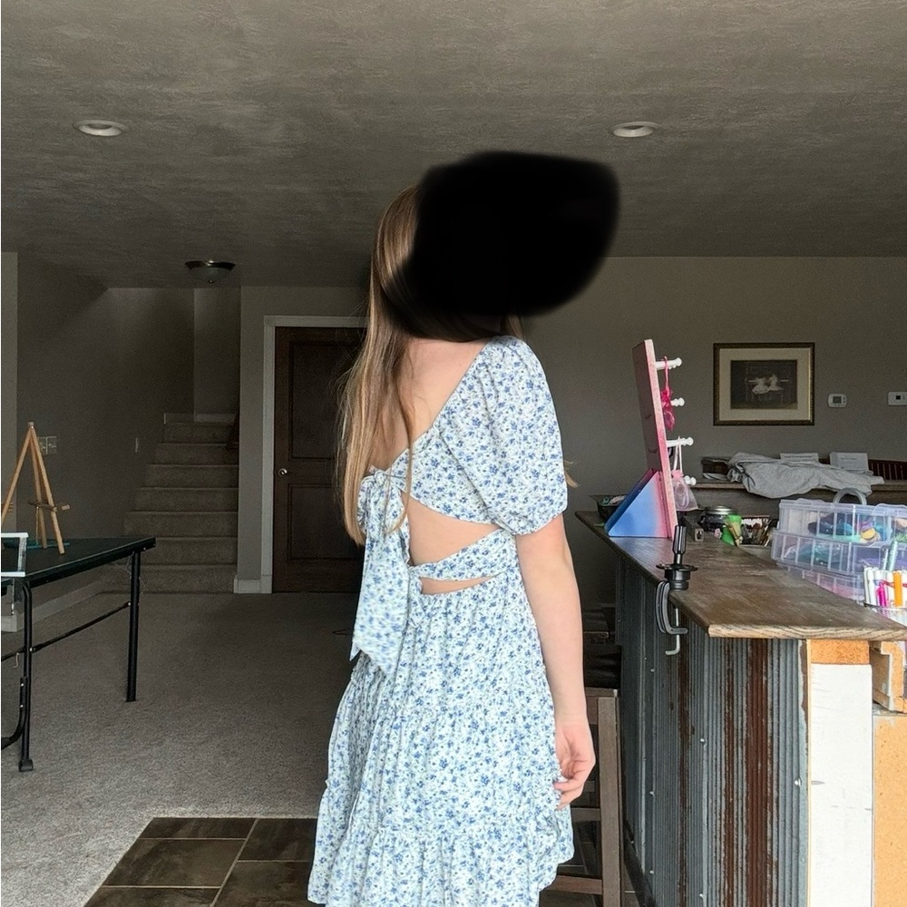 Altar'd State Light Blue Floral Backless Dress